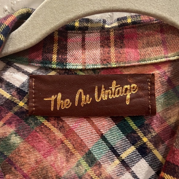 The Nu Vintage flannel plaid, Pearl snap distressed shirt. Large - Picture 2 of 8